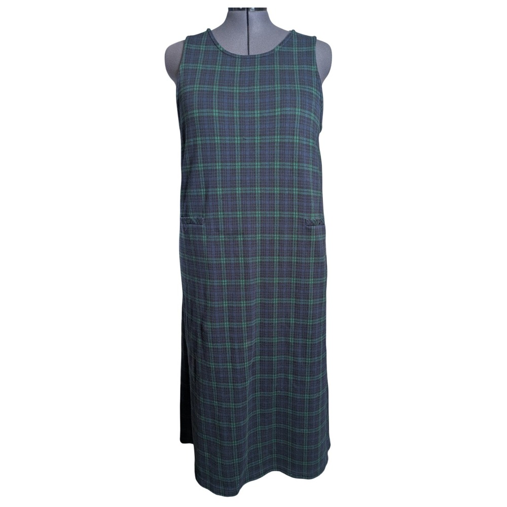 Vintage Y2K‎ Grunge Maxi Dress 1X Black Watch Tartan Dark Academia Plaid Pockets